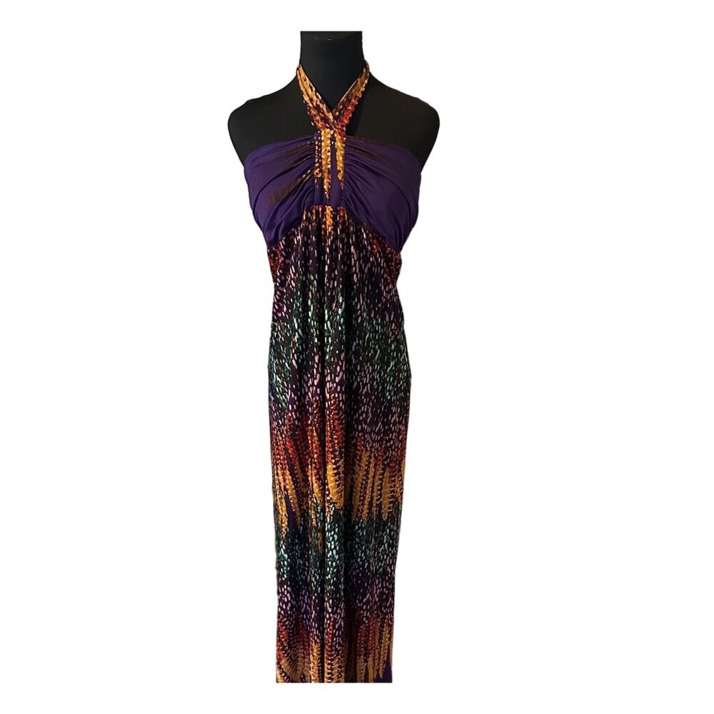 JFW Just for Wraps purple multicolored speckled halter maxi dress size XL